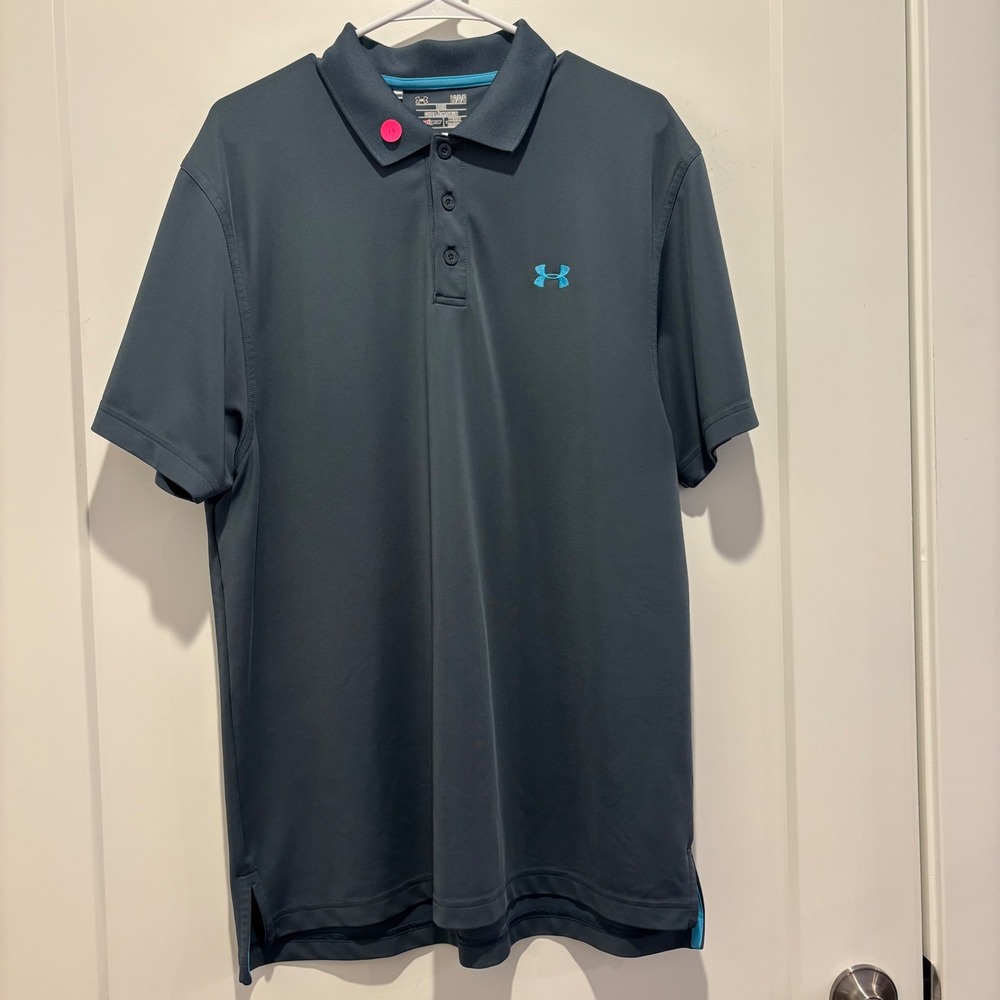 Under Armour HeatGear Mens Loose Fit Polo Shirt Navy Blue Athletic Active Large